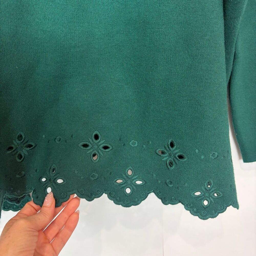 NWT Entro Sweater Womens Large Hunter Green Mock Neck Eyelet Hem Knit Oversized - Picture 15 of 15
